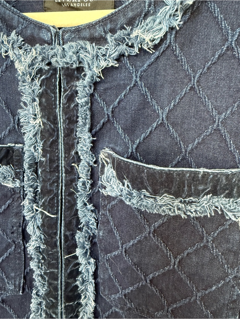 Liverpool Quilted Navy Denim Jacket with Frayed Trim - Picture 4 of 4